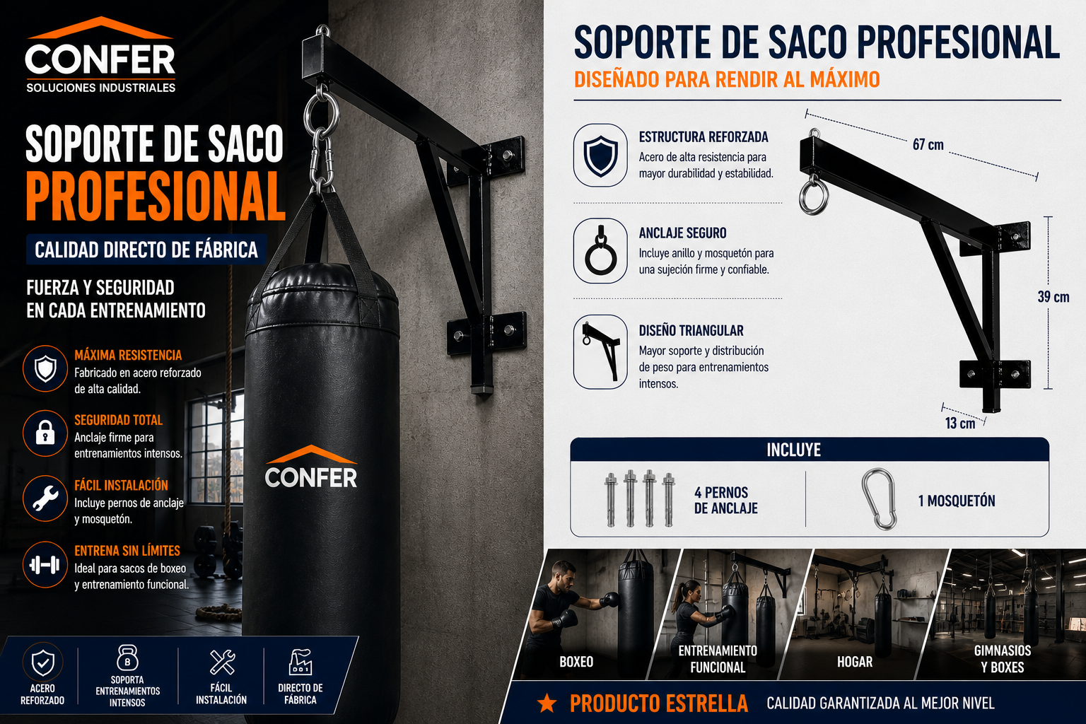 Soporte Saco de Boxeo Acero Alta Calidad - Imagen 3