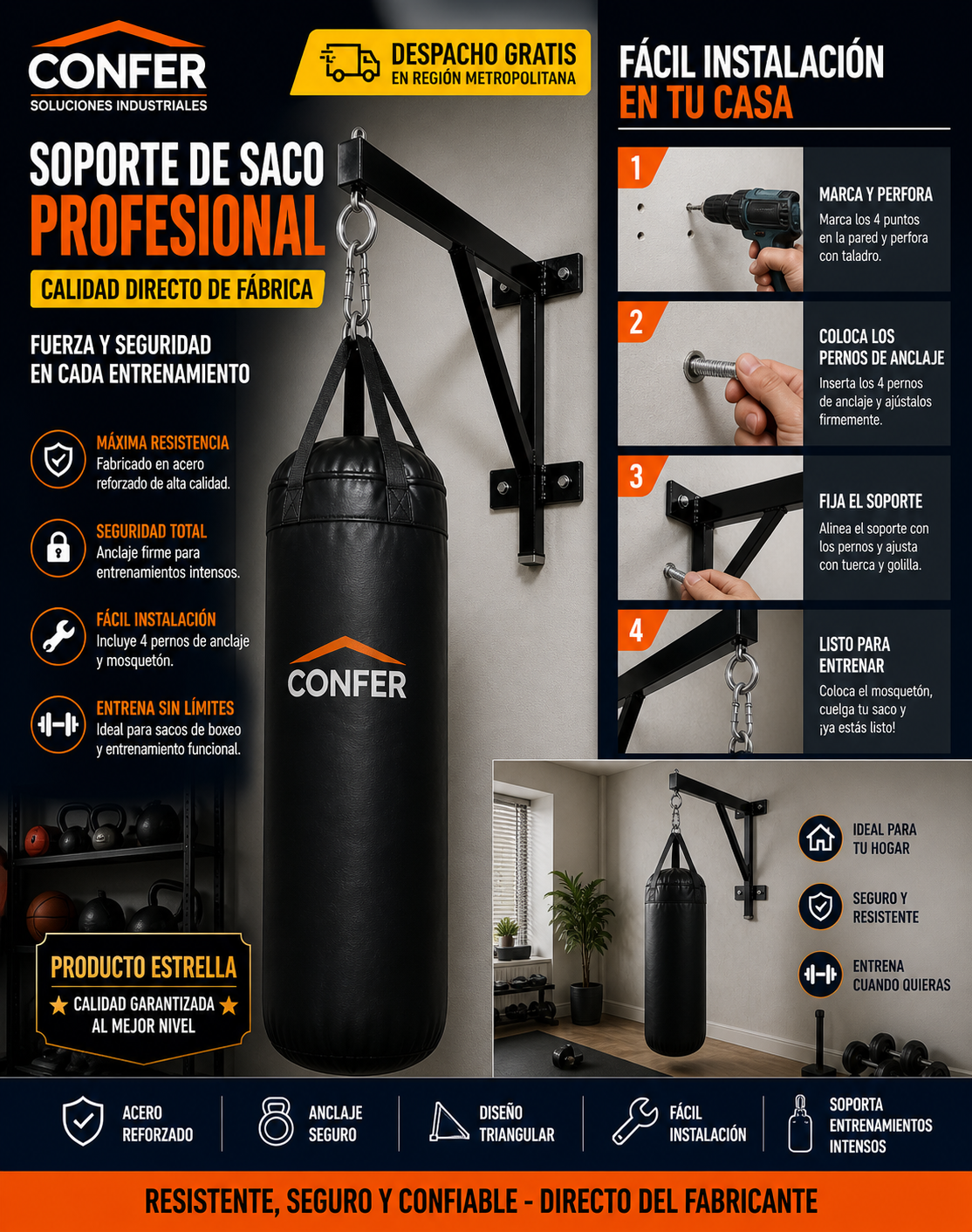 Soporte Saco de Boxeo Acero Alta Calidad - Imagen 5