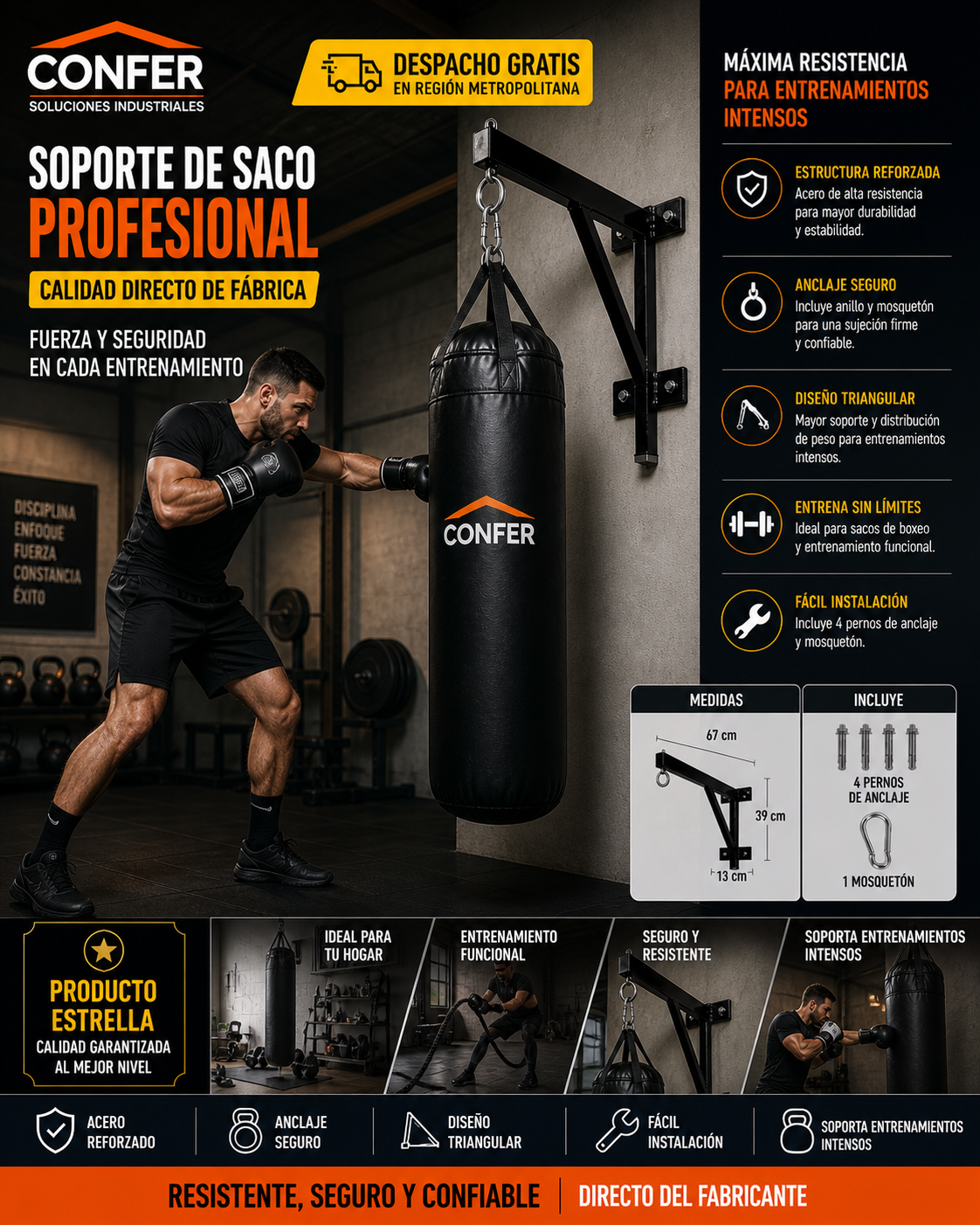 Soporte Saco de Boxeo Acero Alta Calidad - Imagen 6