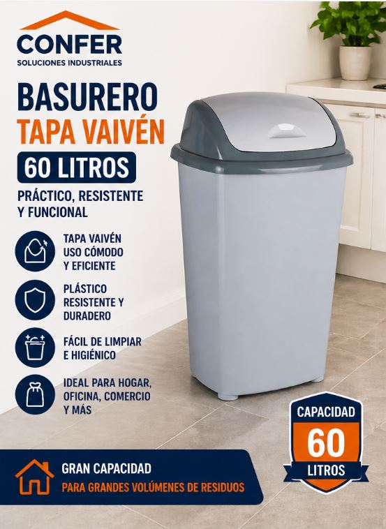BASURERO TAPA VAIVEN 60LT - Imagen 2